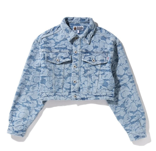 A BATHING APE Ladies' SOLID CAMO CROPPED DENIM JACKET