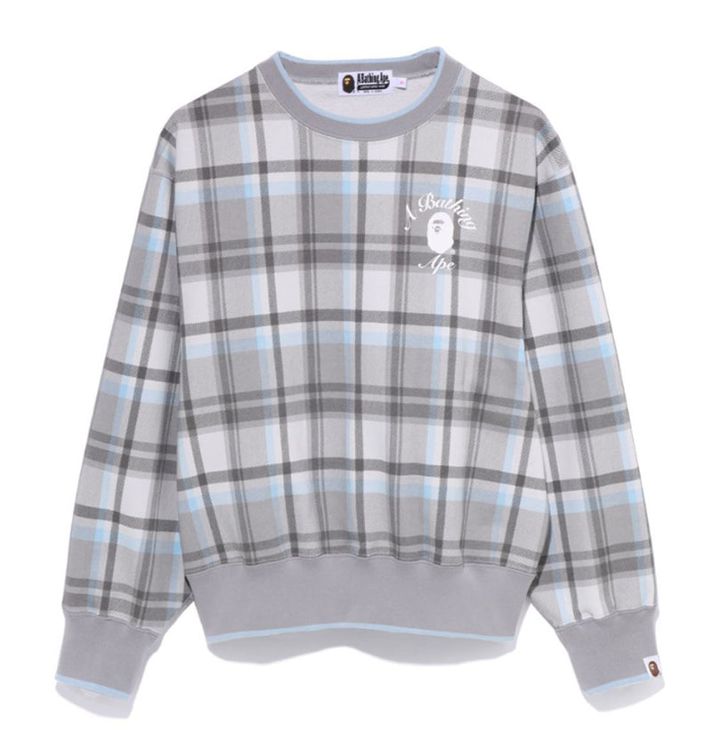 A BATHING APE Ladies' BAPE CHECK WIDE FIT CREWNECK