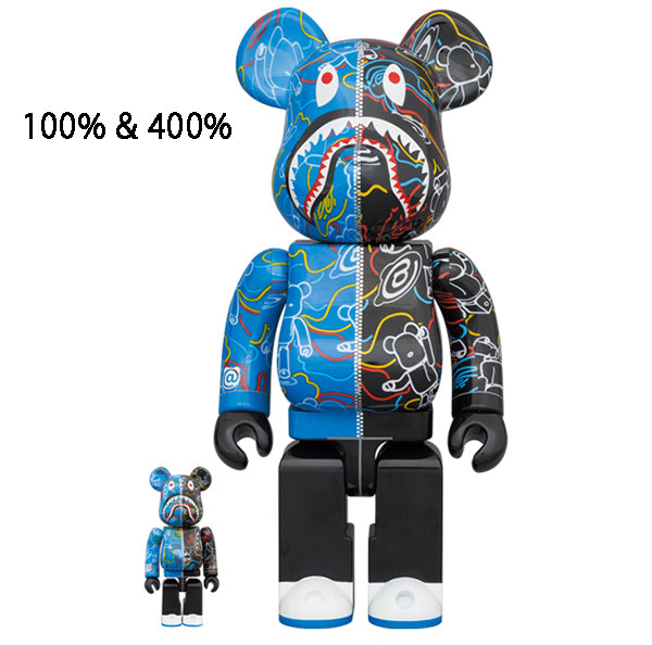 Bearbrick x BAPE ABC Camo Shark 100% & 400% Set Clear Blue