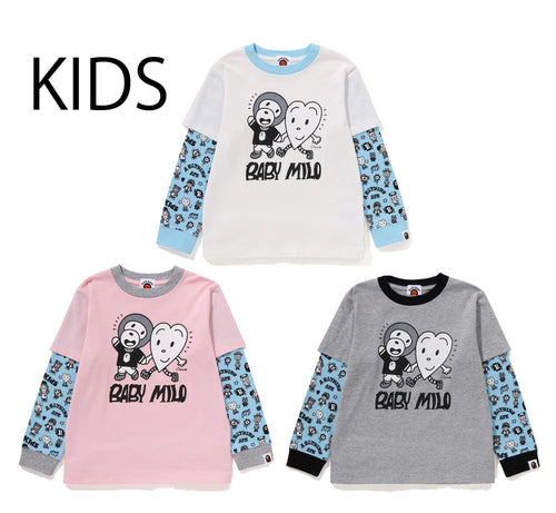 A BATHING APE BAPE KIDS X CHOCOMOO MILO FRIENDS LAYERED L/S TEE