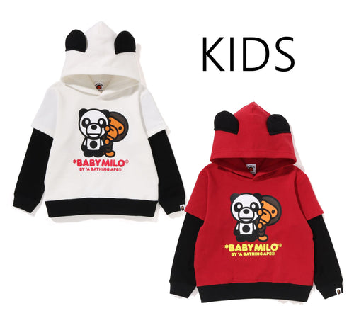 A BATHING APE BAPE KIDS BABY MILO PANDA LAYERED PULLOVER HOODIE