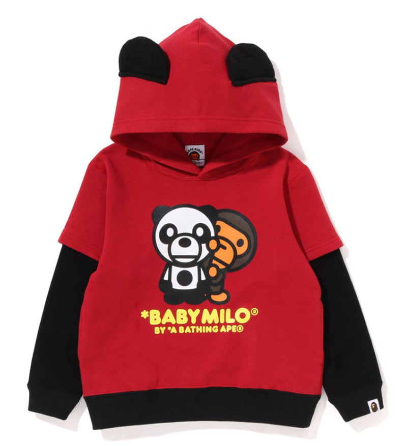 A BATHING APE BAPE KIDS BABY MILO PANDA LAYERED PULLOVER HOODIE