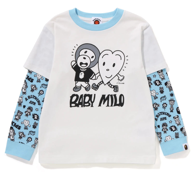 A BATHING APE BAPE KIDS X CHOCOMOO MILO FRIENDS LAYERED L/S TEE