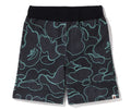 A BATHING APE TEXT CODE CAMO SWEAT SHORTS