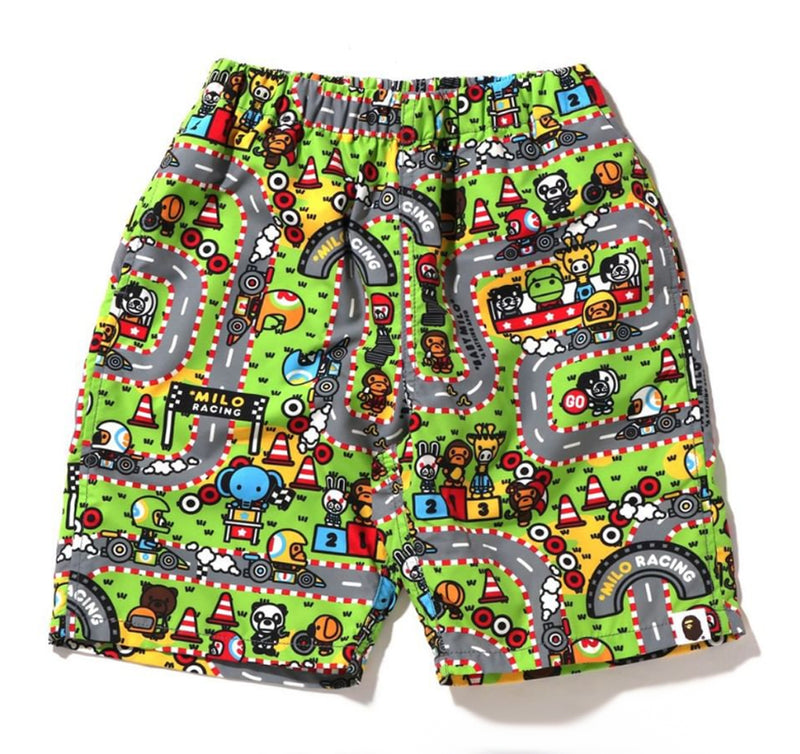 A BATHING APE BAPE KIDS BABY MILO RACING BEACH SHORTS