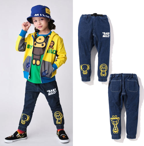 A BATHING APE BAPE KIDS BABY MILO FRIENDS DAMAGED DENIM PANTS