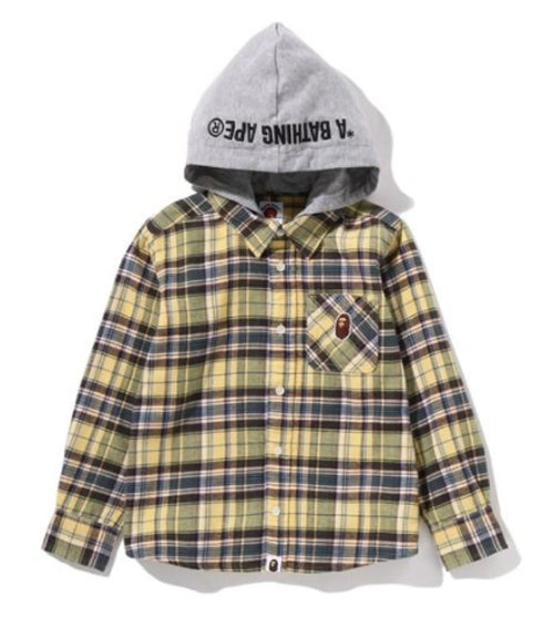 A BATHING APE BAPE KIDS CHECK HOODIE LAYERED SHIRT