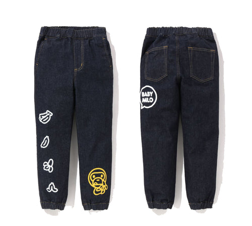 A BATHING APE BAPE KIDS BABY MILO BANANA JOGGER DENIM PANTS