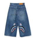 A BATHING APE Ladies' SHARK CROPPED DENIM PANTS