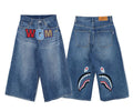 A BATHING APE Ladies' SHARK CROPPED DENIM PANTS