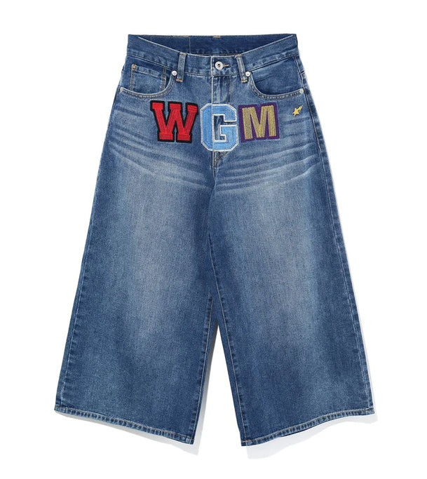 A BATHING APE Ladies' SHARK CROPPED DENIM PANTS