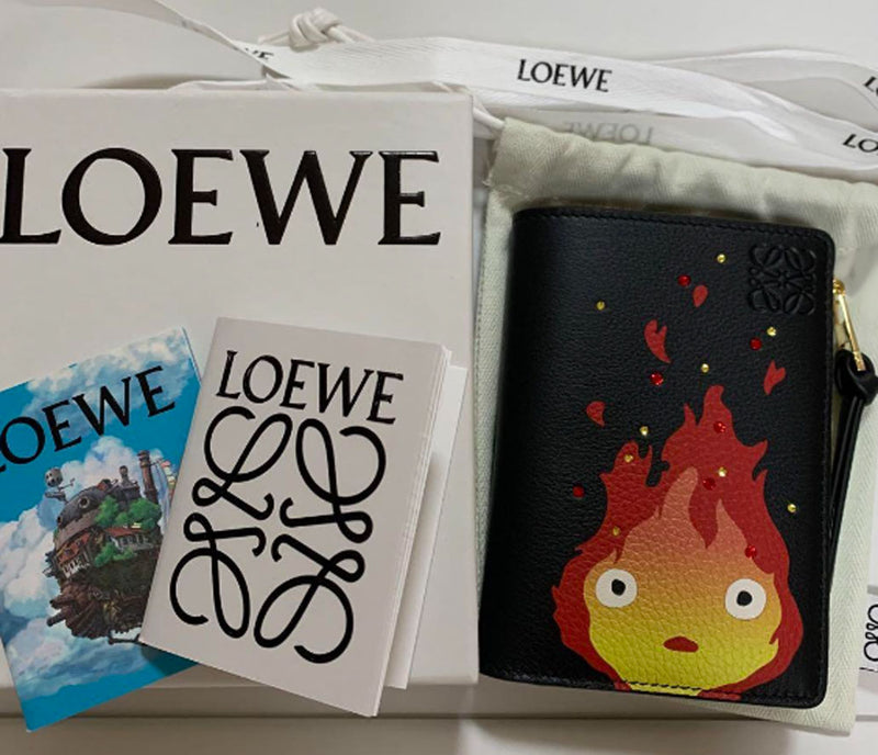 LOEWE x Studio Ghibri Howl's Moving Castle Calcifer slim zip bifold wallet in satin calfskin