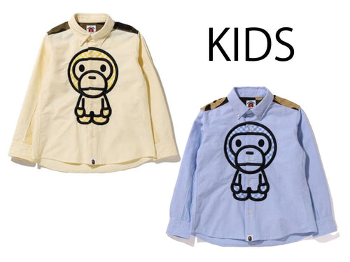 A BATHING APE BAPE KIDS BABY MILO PATCH OXFORD BD SHIRT