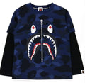 A BATHING APE BAPE KIDS COLOR CAMO SHARK LAYERD L/S TEE