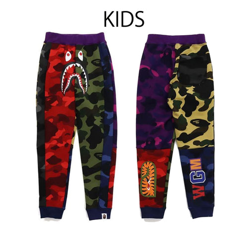 A BATHING APE BAPE KIDS MIX CAMO SHARK CRAZY SLIM SWEAT PANTS