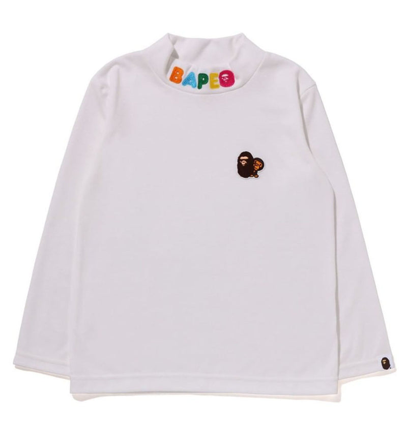 A BATHING APE BAPE KIDS APE HEAD & MILO ONE POINT HIGH NECK L/S TEE