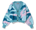 A BATHING APE Ladies' MARBLE CAMO KNIT CROPPED CARDIGAN