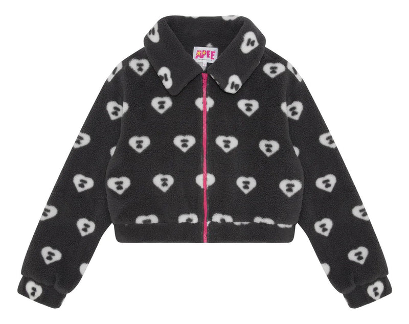 A BATHING APE - APEE PATTERN SHERPA FLEECE HOODIE JACKET Black