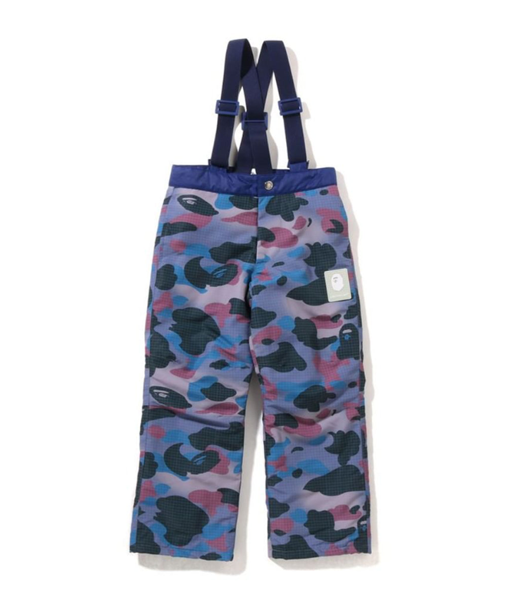 A BATHING APE BAPE KIDS GRID CAMO SUSPENDERS PANTS