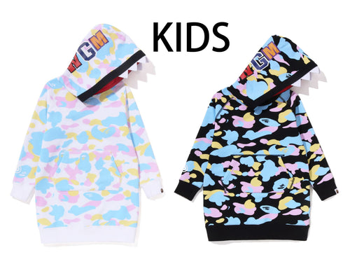 A BATHING APE BAPE KIDS NEW MULTI CAMO SHARK HOODIE ONEPIECE