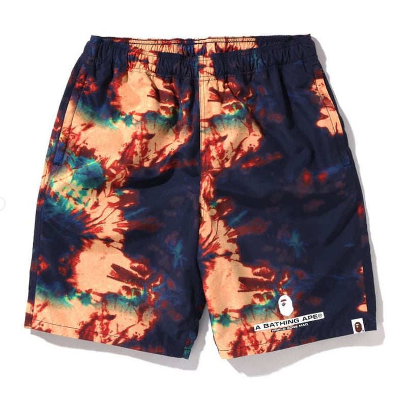 A BATHING APE TIE DYE BEACH SHORTS