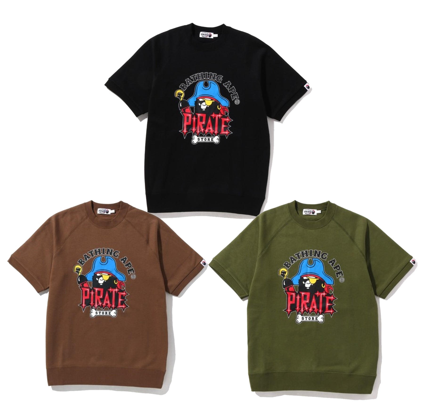 A BATHING APE CAPTAIN APE PIRATE SHORT SLEEVE SWEAT CREWNECK