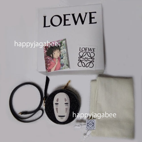 LOEWE Studio Ghibli Japanese Animation Spirited Away No-Face Kaonashi cookie pouch in Anagram jacquard and calfskin