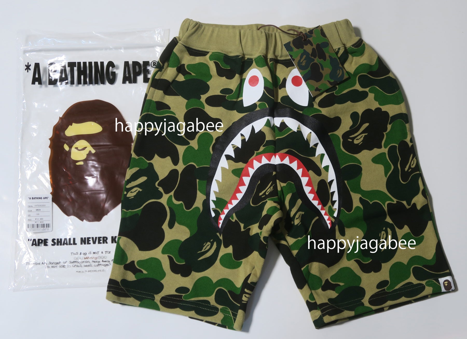 A BATHING APE BAPE KIDS BIG ABC CAMO SHARK SWEAT SHORTS