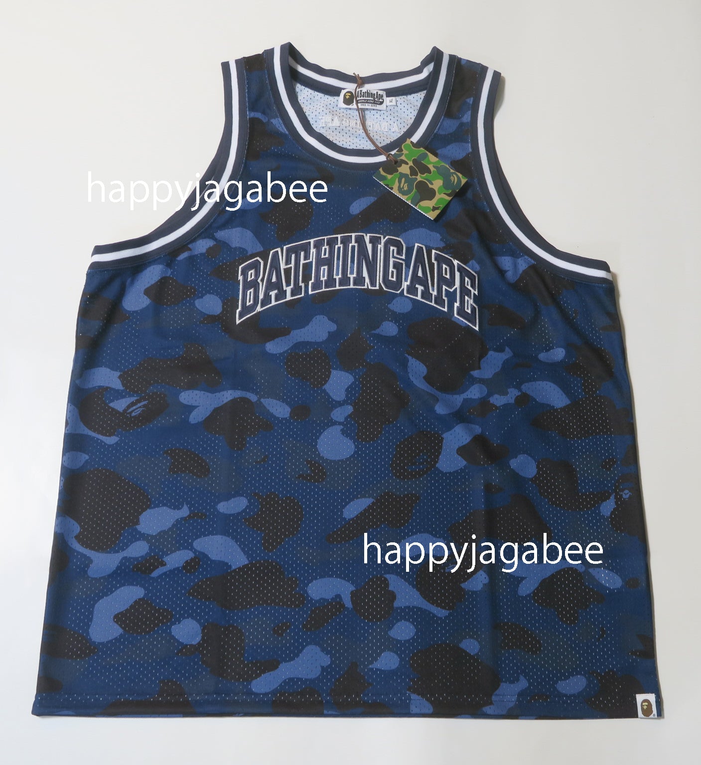 Offical Bathing Ape Bape Basketball Jersey Tank Top Blue White Adult Medium  Logo