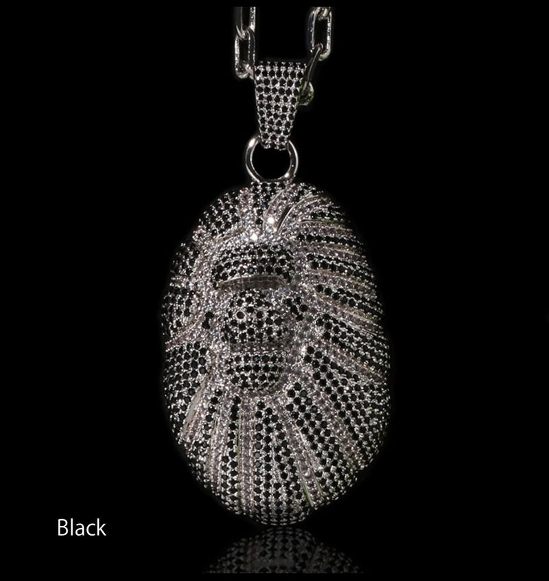 A BATHING APE APE HEAD CRYSTAL STONE NECKLACE