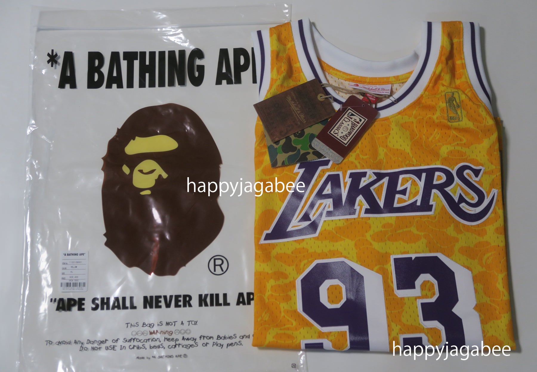 A BATHING APE BAPE x M&N Mitchell & Ness LOS ANGELES LAKERS JERSEY TAN –  happyjagabee store